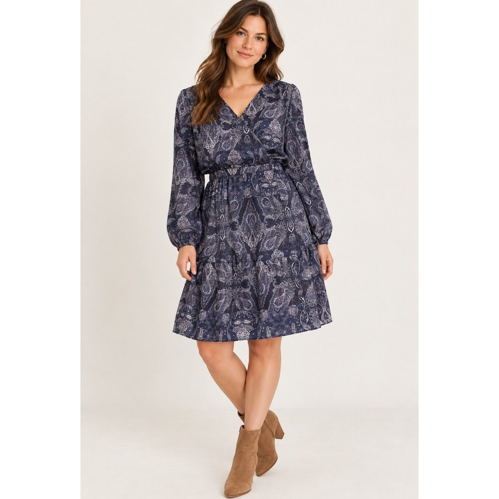 Lane Bryant Purple Paisley Faux Wrap Midi Dress Size 16 V-Neck Tiered NWT